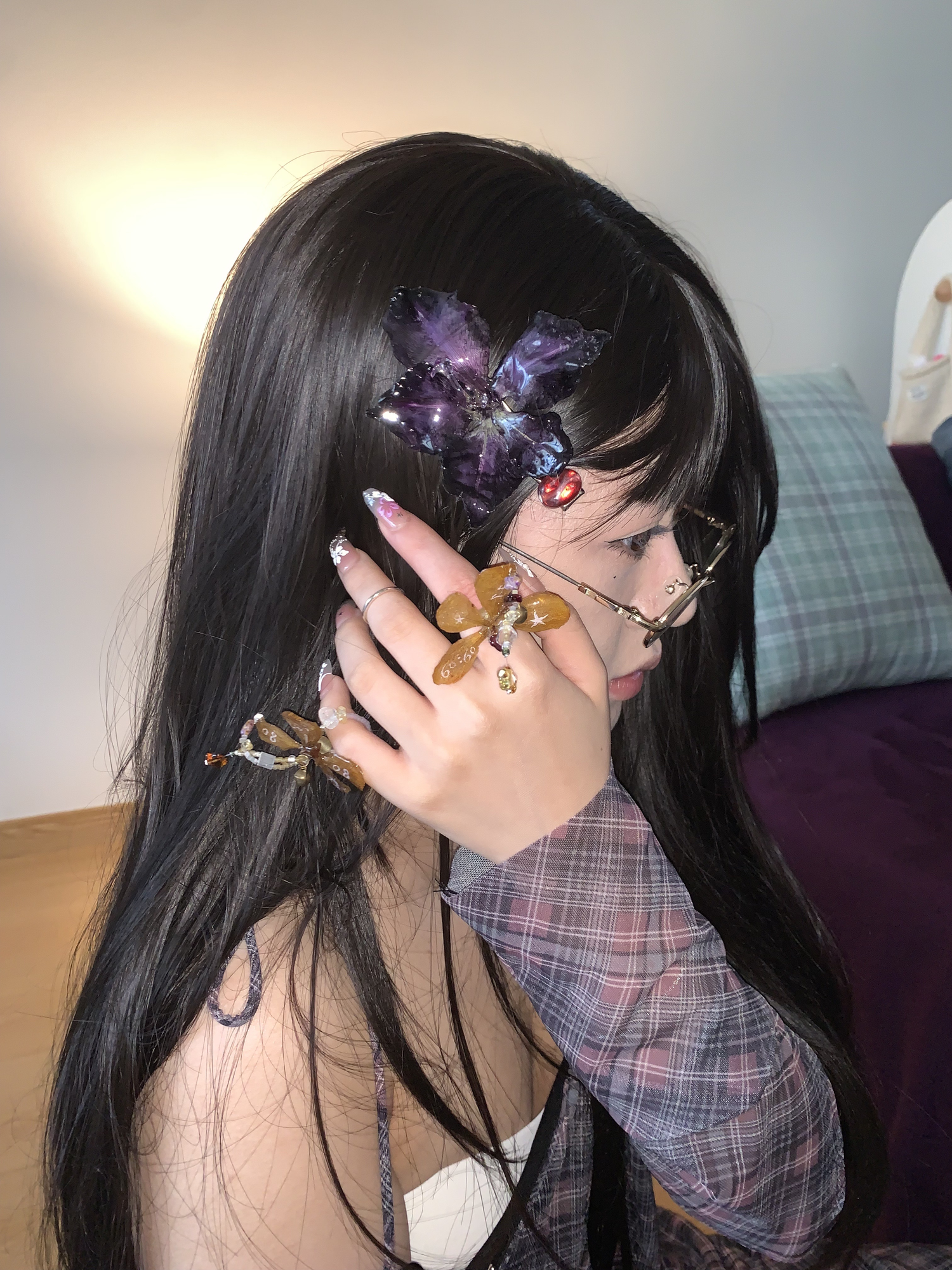 Purple gladiolus three-dimensional hair clip