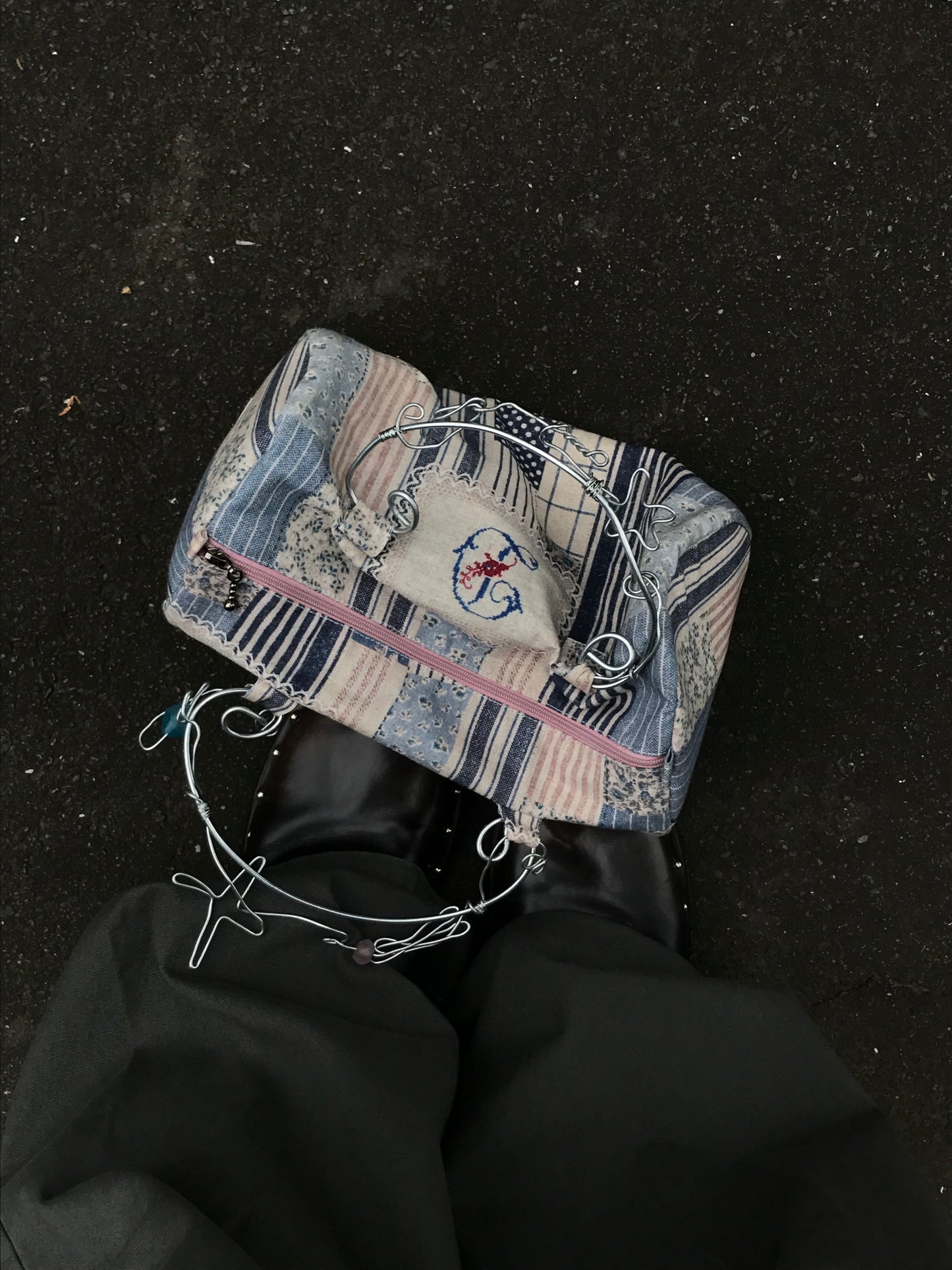 Wire*粉蓝拼接圆筒包